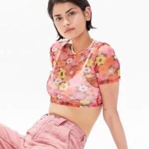 Urban Renewal Remnants Floral Mesh Cropped Top